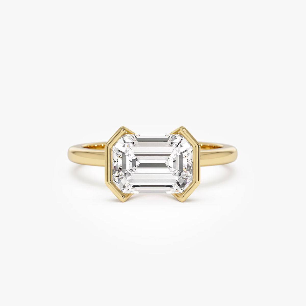 Men’s Emerald Cut Lab-Grown Diamond Solitaire Engagement Ring in Yellow Gold with East-West Setting