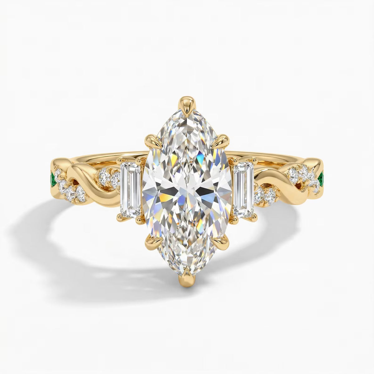 Marquise Diamond Engagement Ring with Baguette Side Stones – Vintage Ring