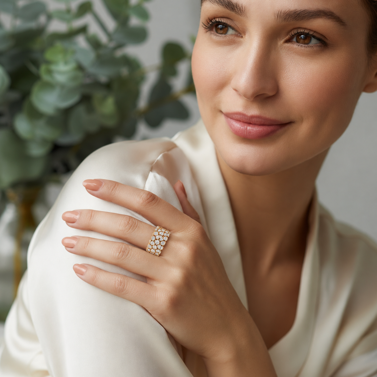 Hexagon Lab-Grown Diamond & Moissanite Half Eternity Band Ring