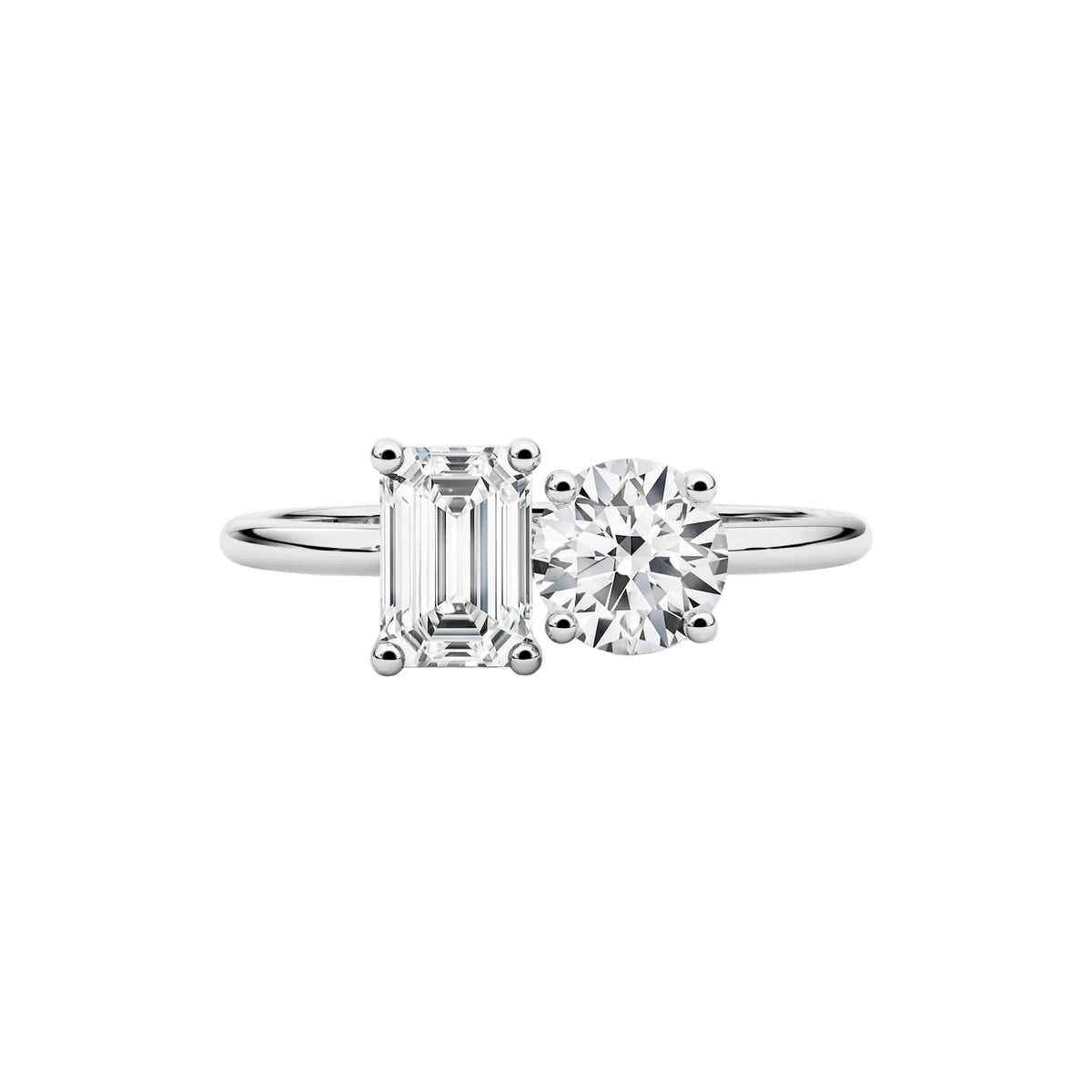Emerald cut Diamond Toi-Et-Moi Engagement Ring