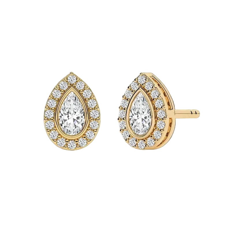 Bezel Set Pear Cut Halo Lab-grown Diamond Stud Earrings For Women, Moissanite Stud Earrings Wedding Earrings