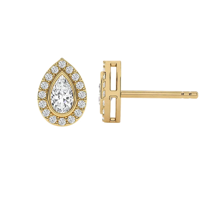 Bezel Set Pear Cut Halo Lab-grown Diamond Stud Earrings For Women, Moissanite Stud Earrings Wedding Earrings