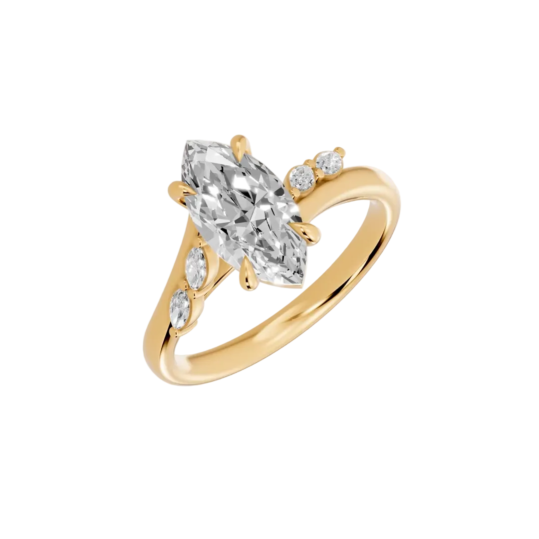 Marquise Cut Floral Lab Grown Diamond & Moissanite Engagement Ring