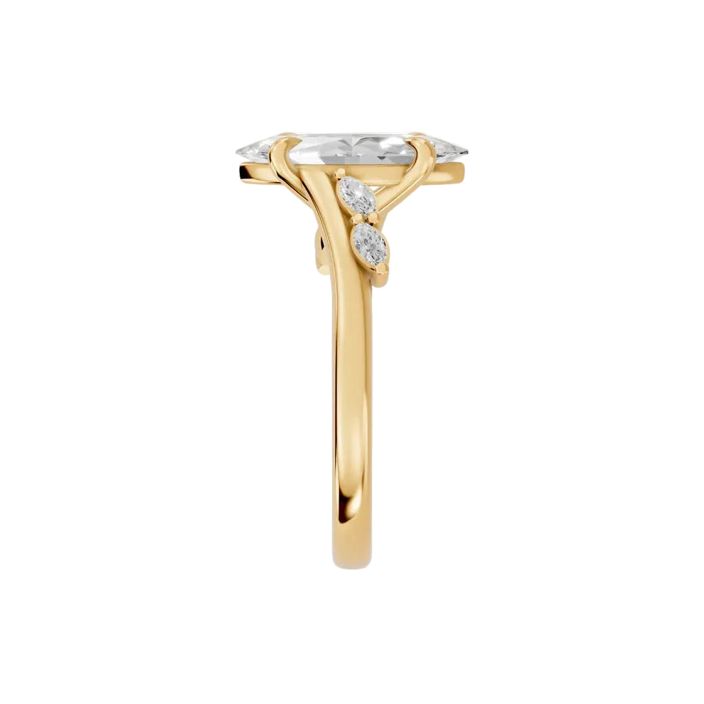 Marquise Cut Floral Lab Grown Diamond & Moissanite Engagement Ring