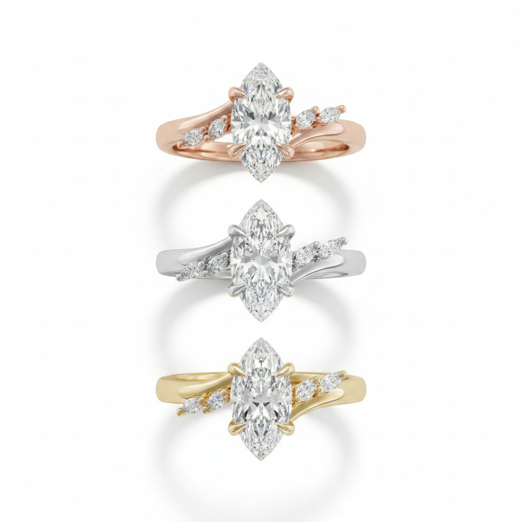 Marquise Cut Floral Lab Grown Diamond & Moissanite Engagement Ring