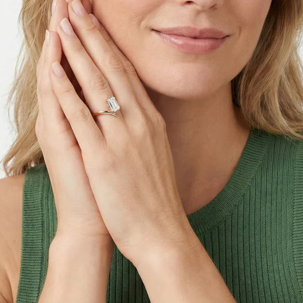 Emerald Cut Solitaire Engagement Ring – Lab Grown Diamond & Moissanite