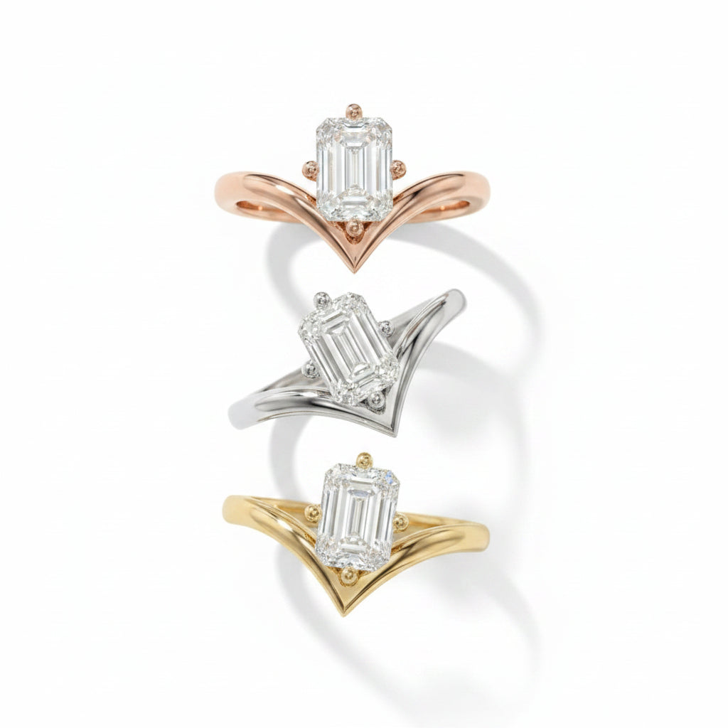 Emerald Cut Solitaire Engagement Ring – Lab Grown Diamond & Moissanite