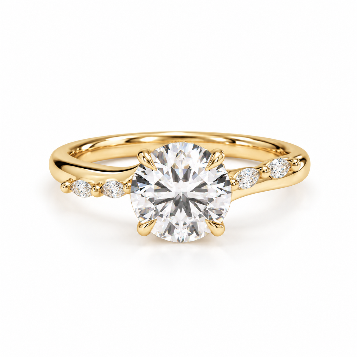 Engagement ring with a 2ct solitaire in a hidden halo setting with cathedral setting and marquise, diamond