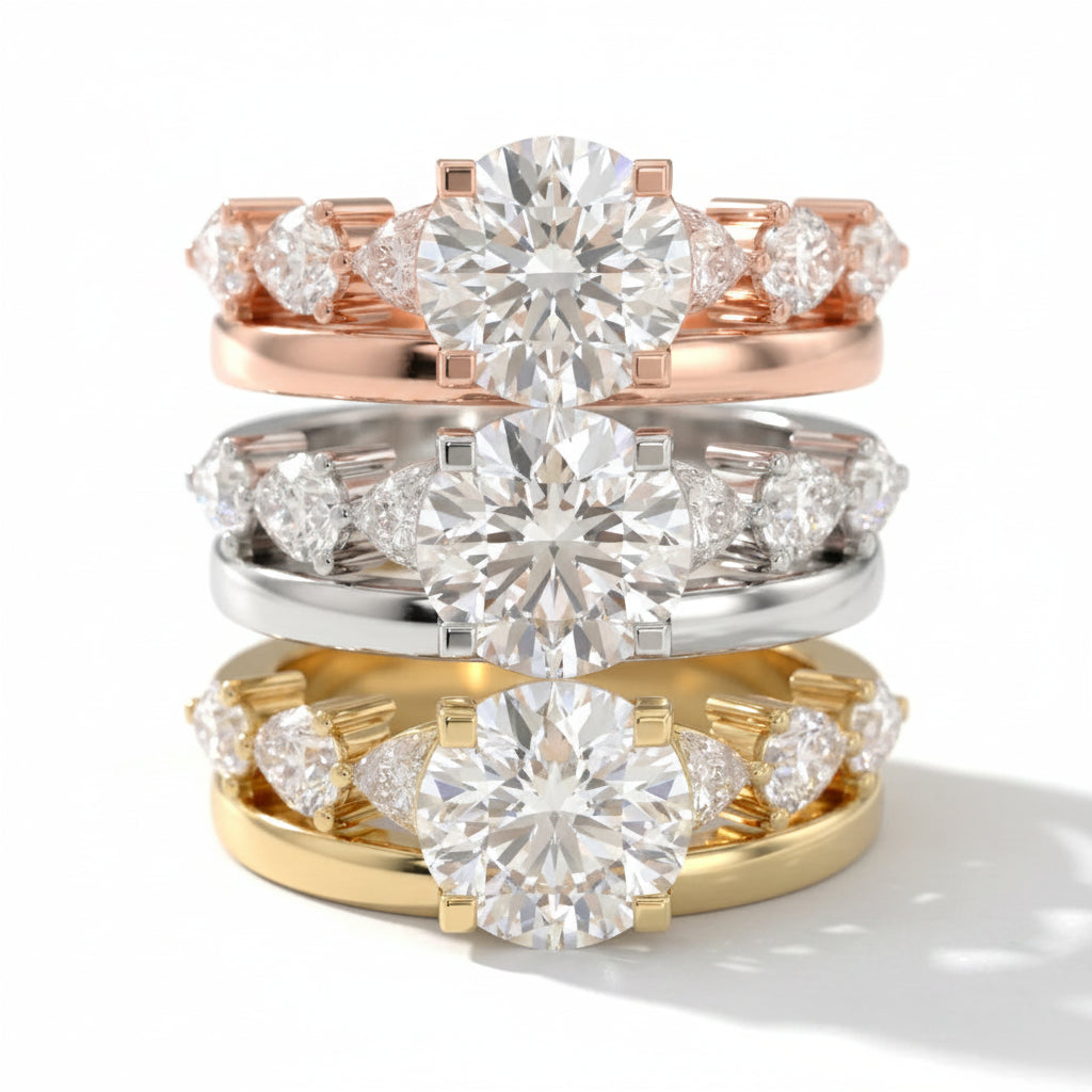 Round Cut Lab Grown Diamond & Moissanite Pavé Engagement Ring