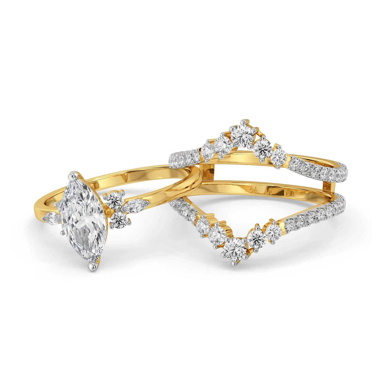 marquise lab grown diamond ring in silver, side profile