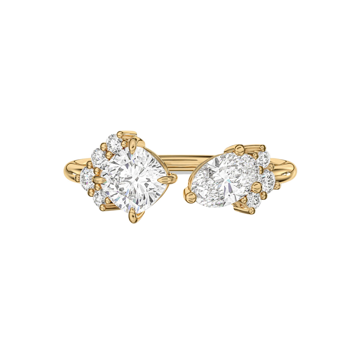 Toi et Moi Oval and Cushion Open Cuff Diamond Engagement Ring