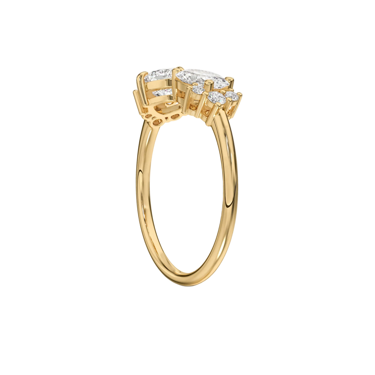 Toi et Moi Oval and Cushion Open Cuff Diamond Engagement Ring