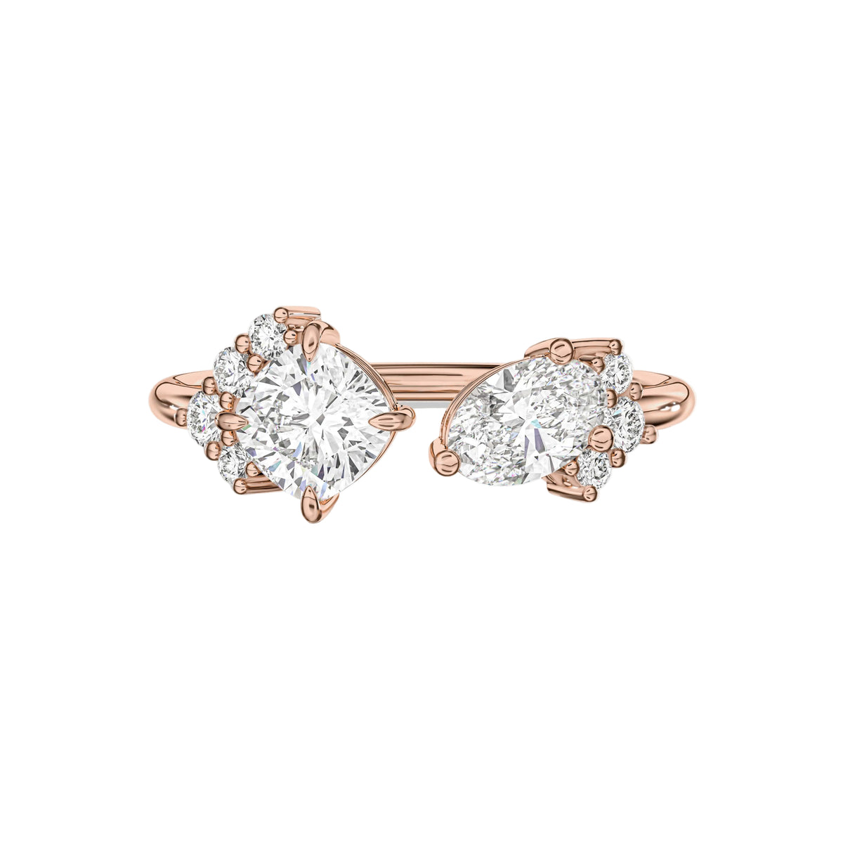 Toi et Moi Oval and Cushion Open Cuff Diamond Engagement Ring