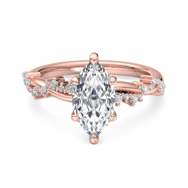 1.65 ct Unique Marquise Cut Lab Grown Diamond Engagement Ring Twisted Band
