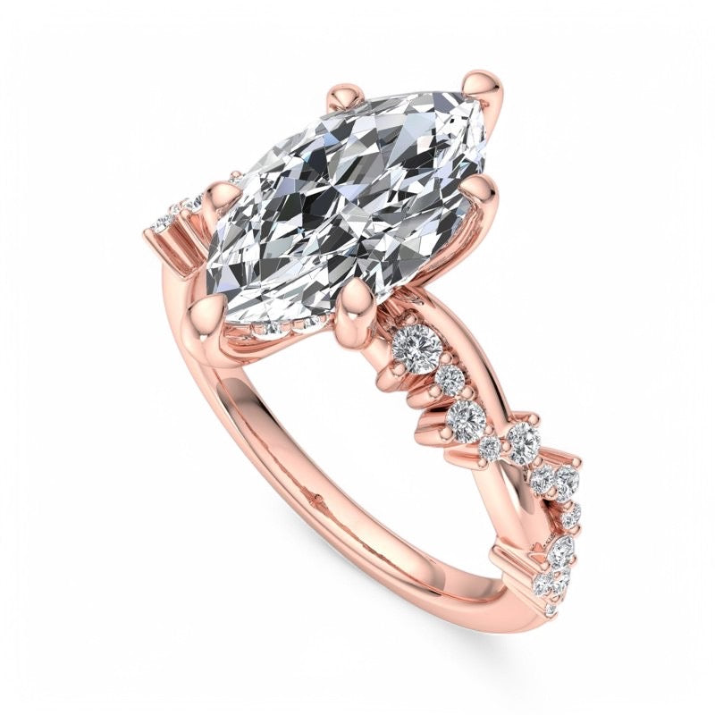 1.65 ct Unique Marquise Cut Lab Grown Diamond Engagement Ring Twisted Band