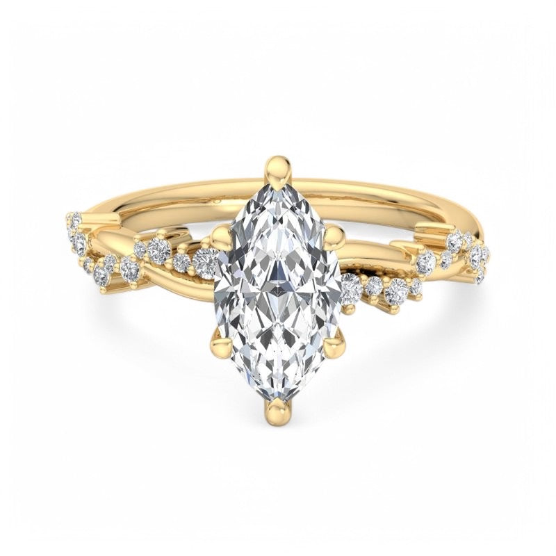 1.65 ct Unique Marquise Cut Lab Grown Diamond Engagement Ring Twisted Band