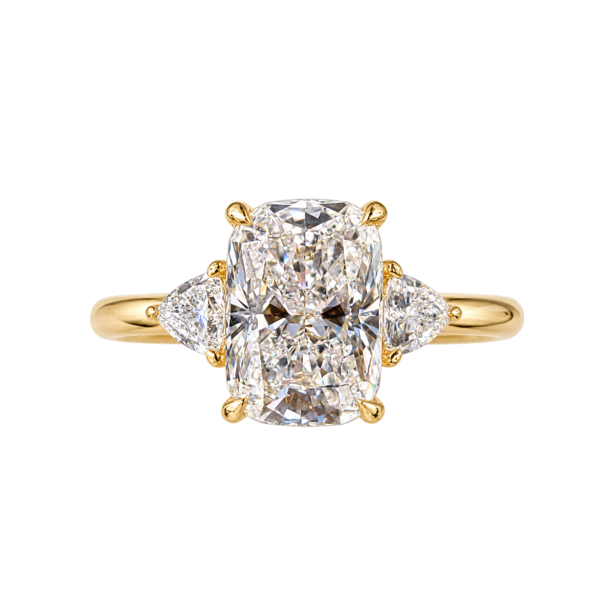 Elongated Radiant Lab Grown Diamond Engagement Ring with Trillion Side Three Stone
