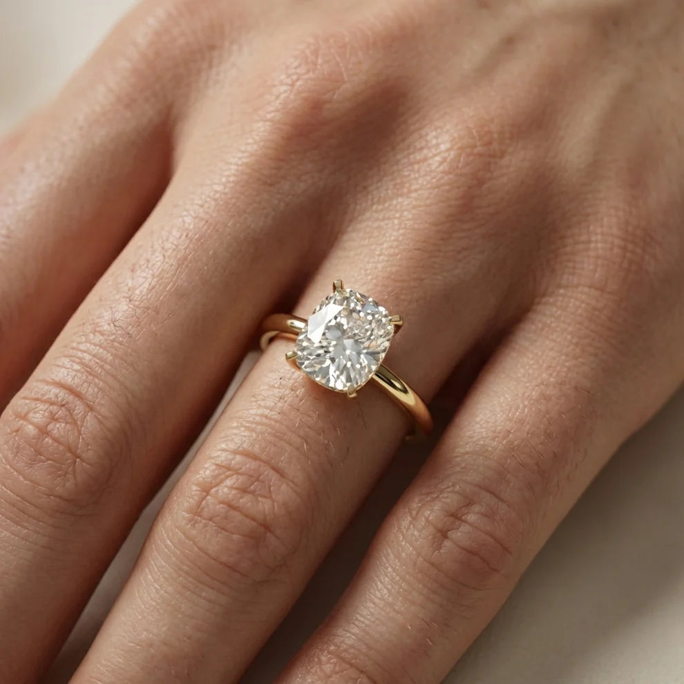 cushion lab grown diamond engagement ring in silver, on-hand