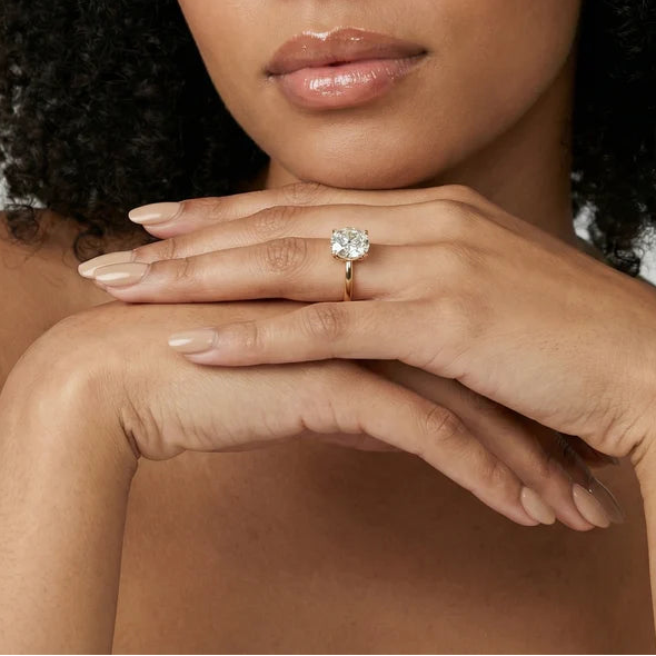 Cushion Cut Solitaire Engagement Ring Lab Grown Diamond And Moissanite