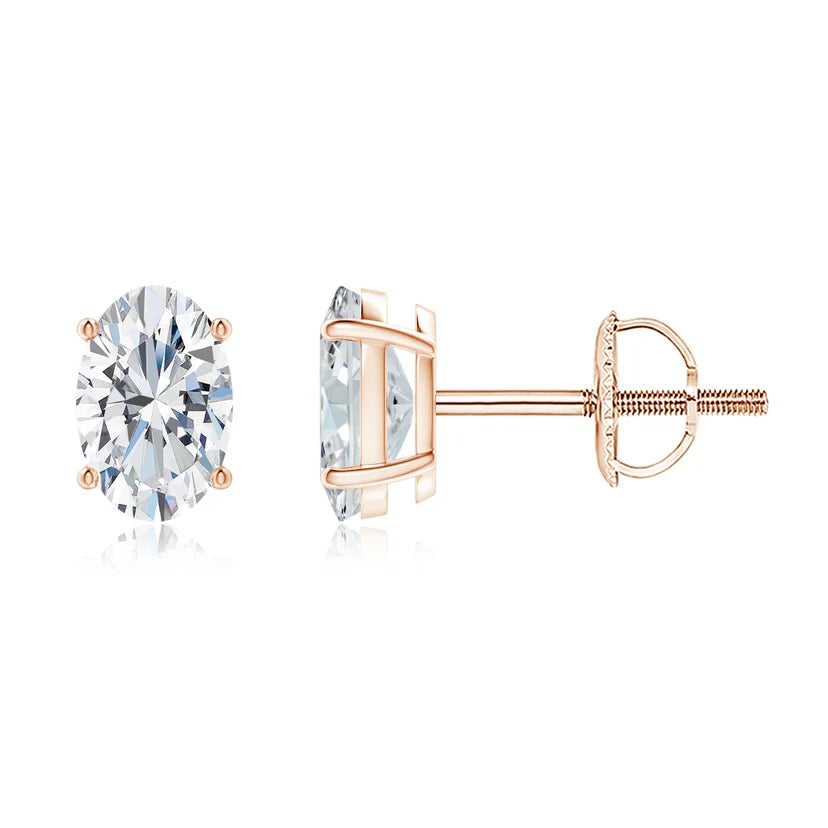 oval lab grown diamond earring in silver, three-quarter view