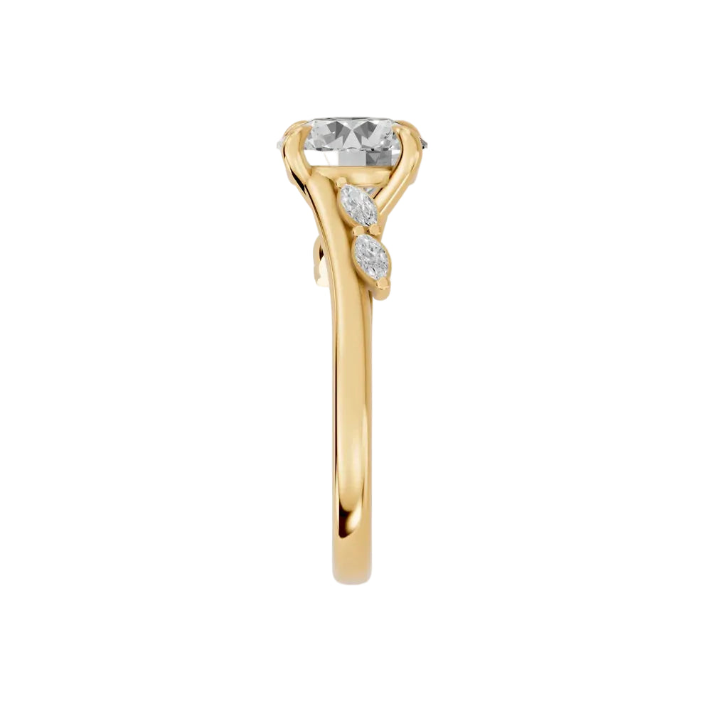 round lab grown diamond engagement ring in 14k, top view