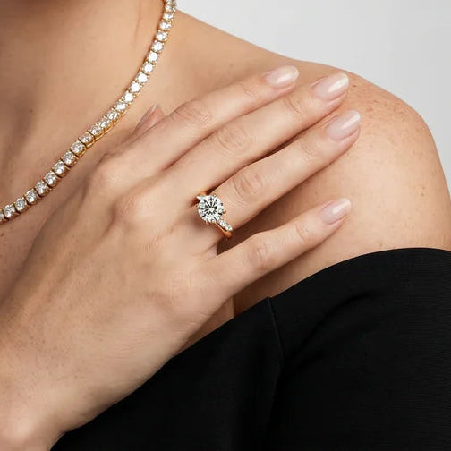 Round Cut Three Stone Lab Grown Diamond & Moissanite Engagement Ring