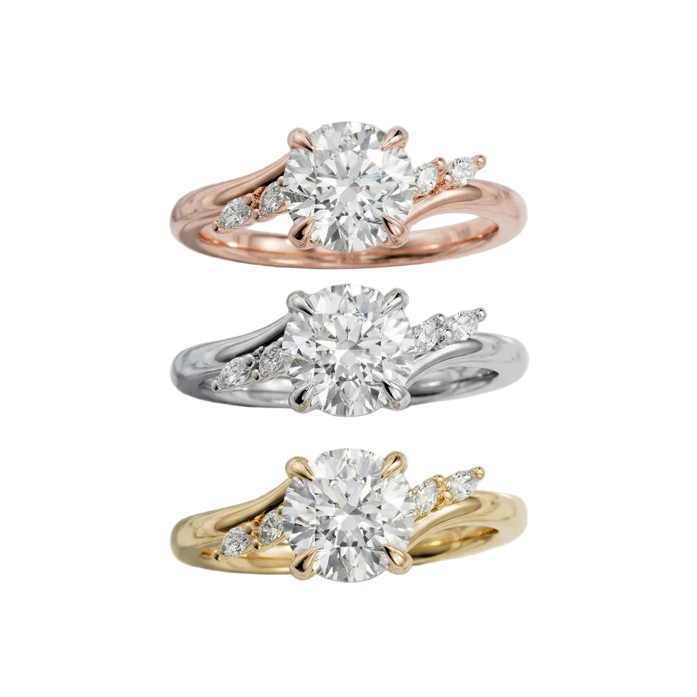 Round Cut Three Stone Lab Grown Diamond & Moissanite Engagement Ring