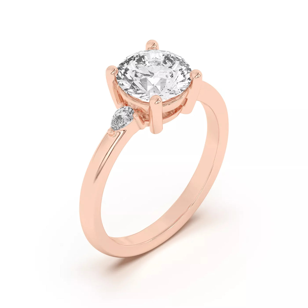Meredith Accent Round Cut And Pear Cut Three-Stone Lab-Grown Diamond & Moissanite Engagement Ring