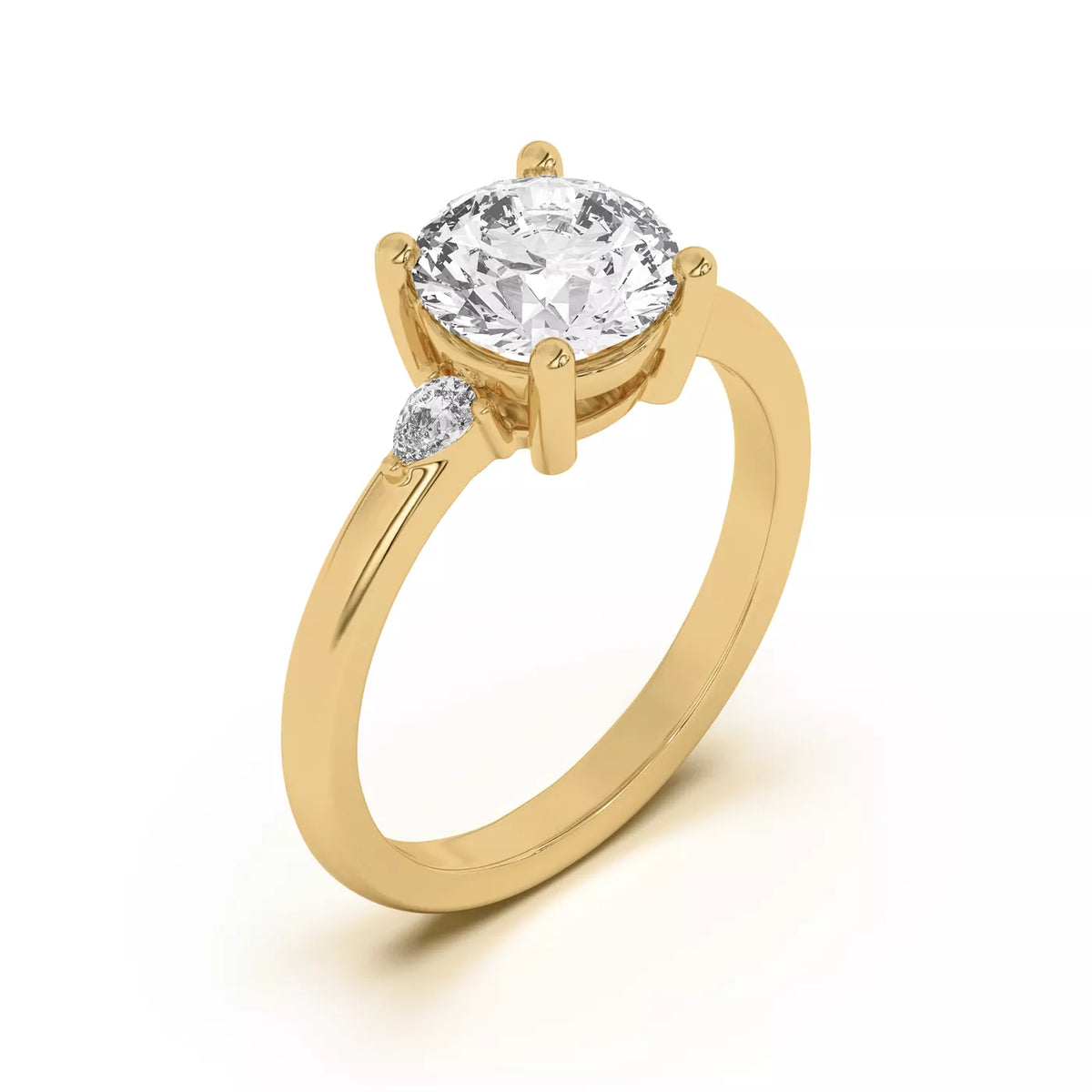 Meredith Accent Round Cut And Pear Cut Three-Stone Lab-Grown Diamond & Moissanite Engagement Ring
