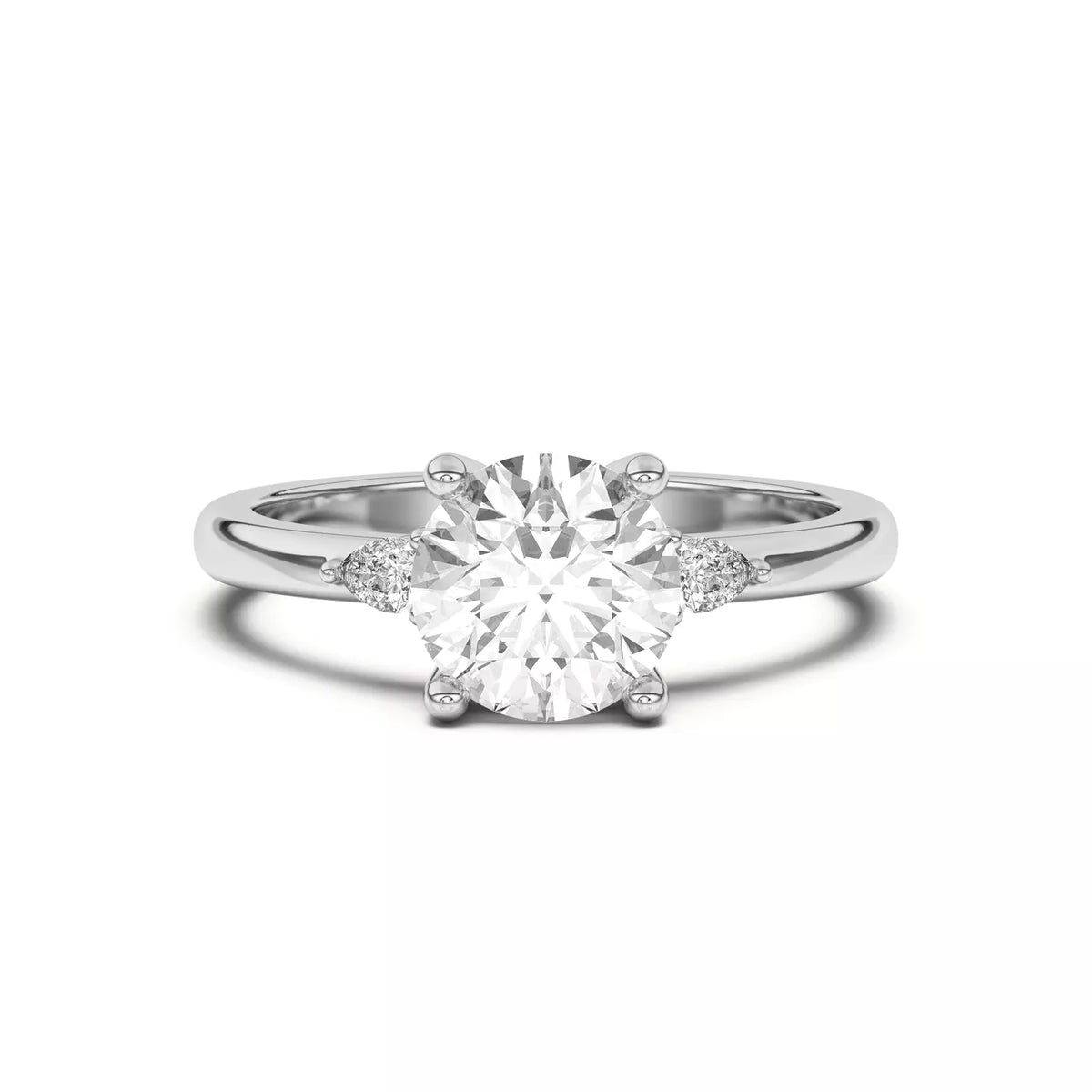 Meredith Accent Round Cut And Pear Cut Three-Stone Lab-Grown Diamond & Moissanite Engagement Ring