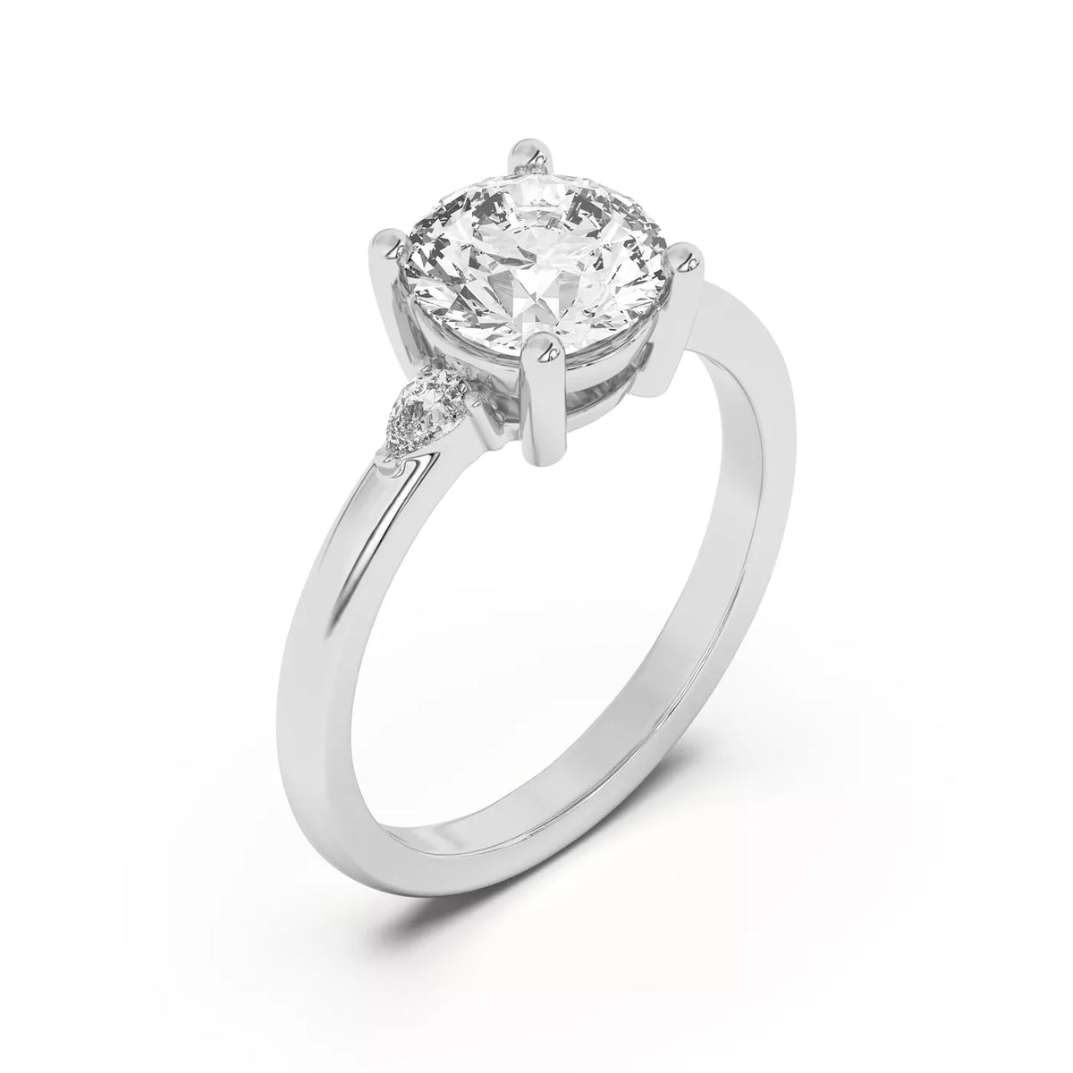 Meredith Accent Round Cut And Pear Cut Three-Stone Lab-Grown Diamond & Moissanite Engagement Ring