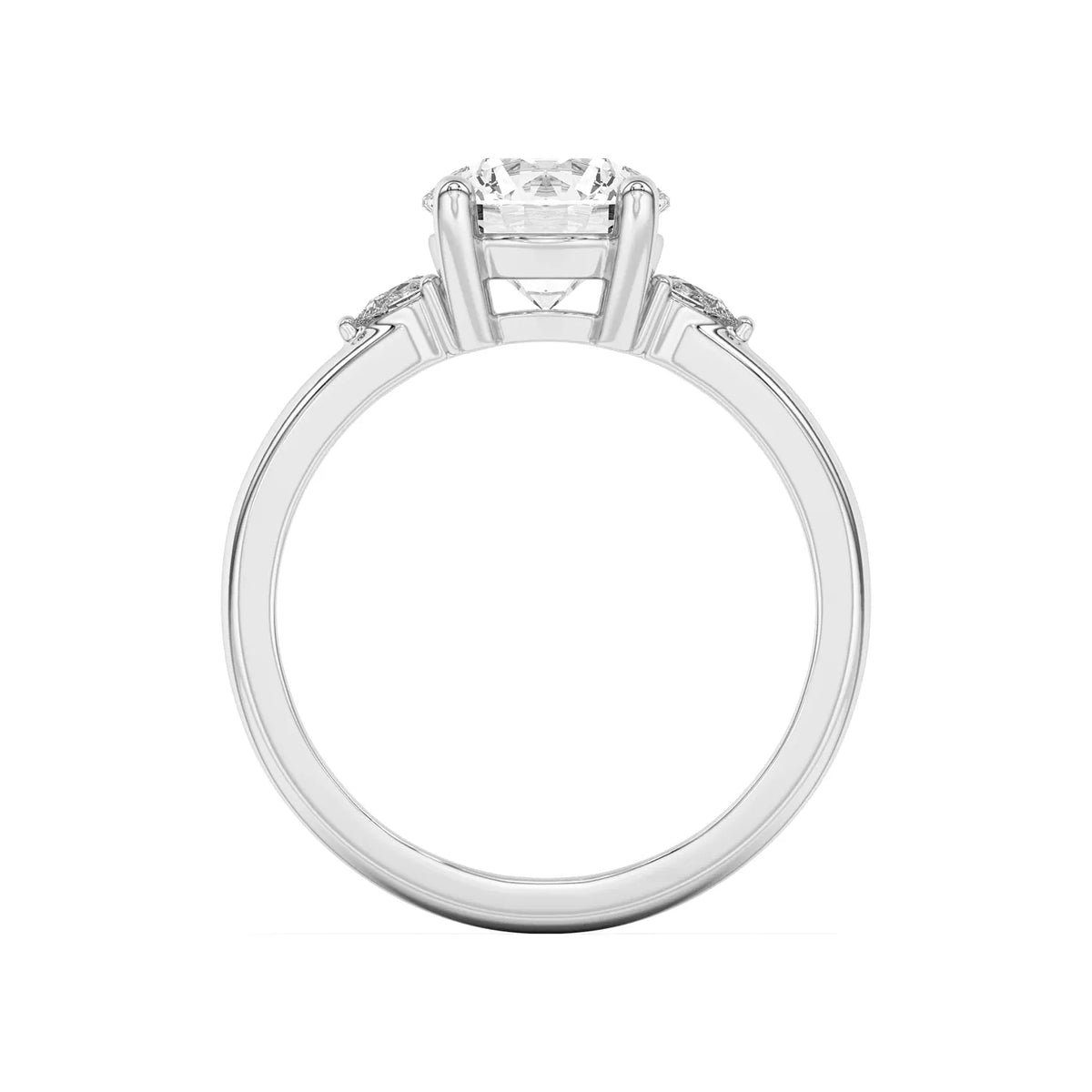 Meredith Accent Round Cut And Pear Cut Three-Stone Lab-Grown Diamond & Moissanite Engagement Ring