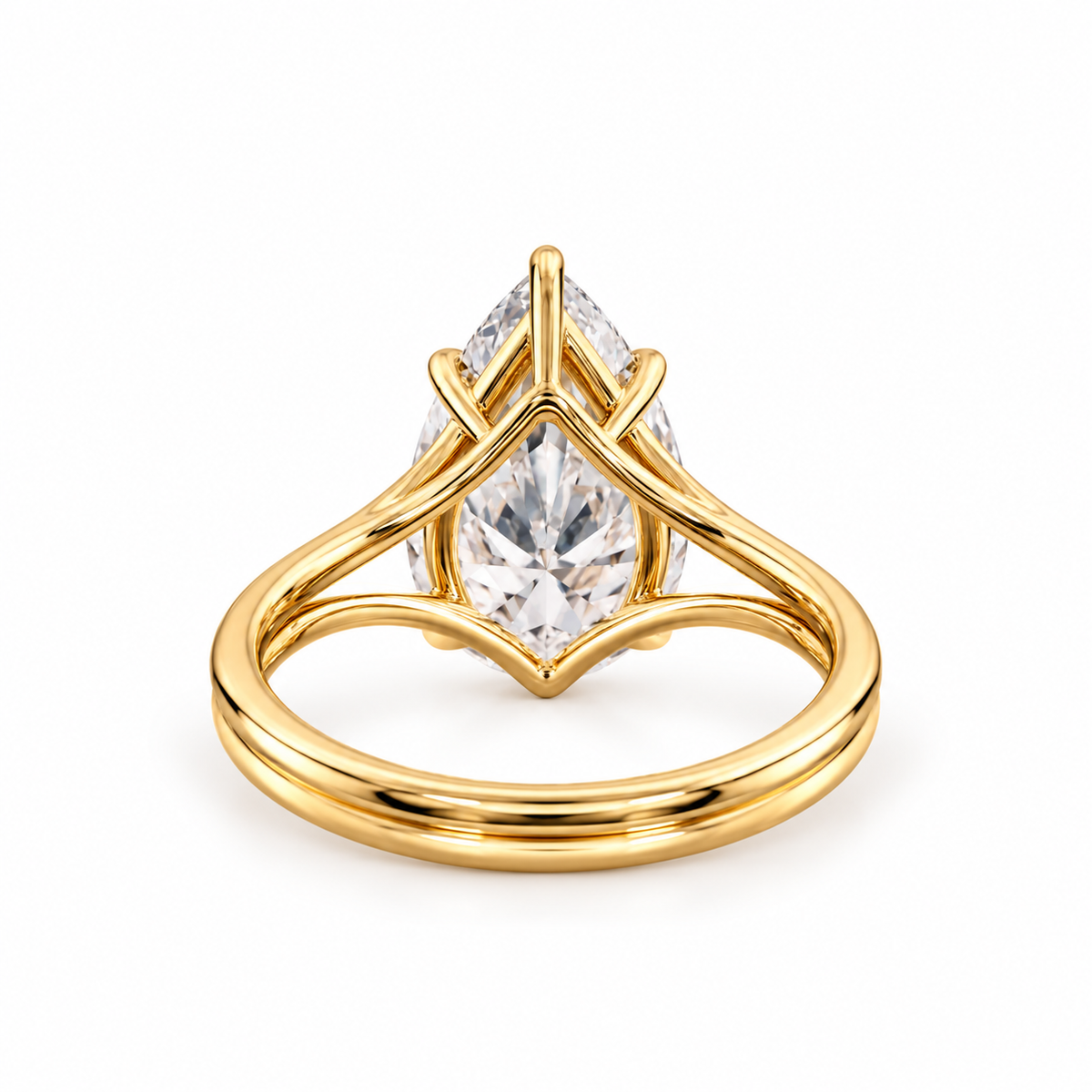 pear lab grown diamond engagement ring in gold, top view