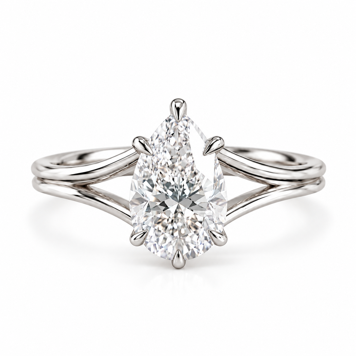 pear lab grown diamond engagement ring in gold, side profile