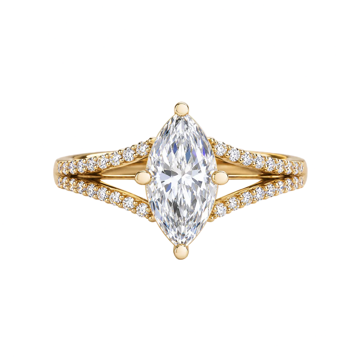Marquise Cut Lab Grown Diamond & Moissanite Split Shank Pavé Engagement Ring