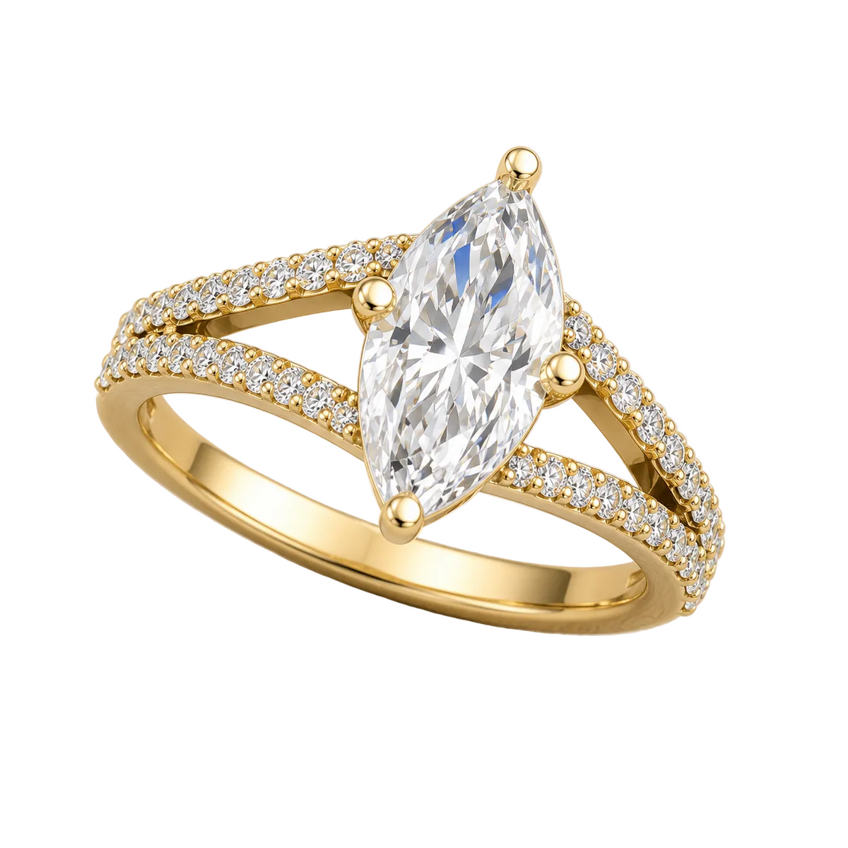 Marquise Cut Lab Grown Diamond & Moissanite Split Shank Pavé Engagement Ring