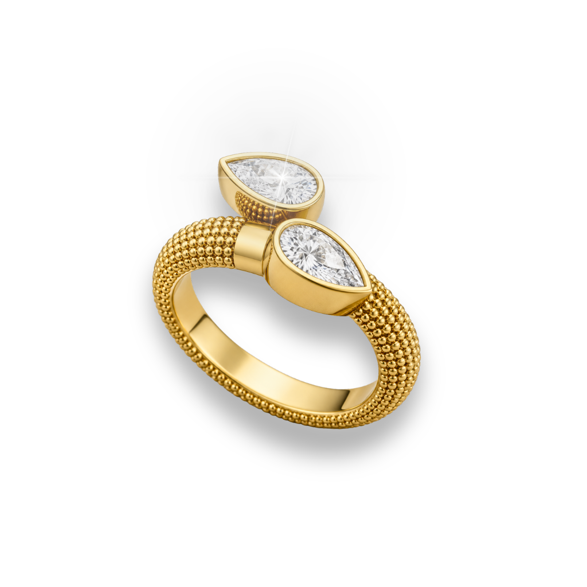 pear lab grown diamond ring in 18k gold, side profile