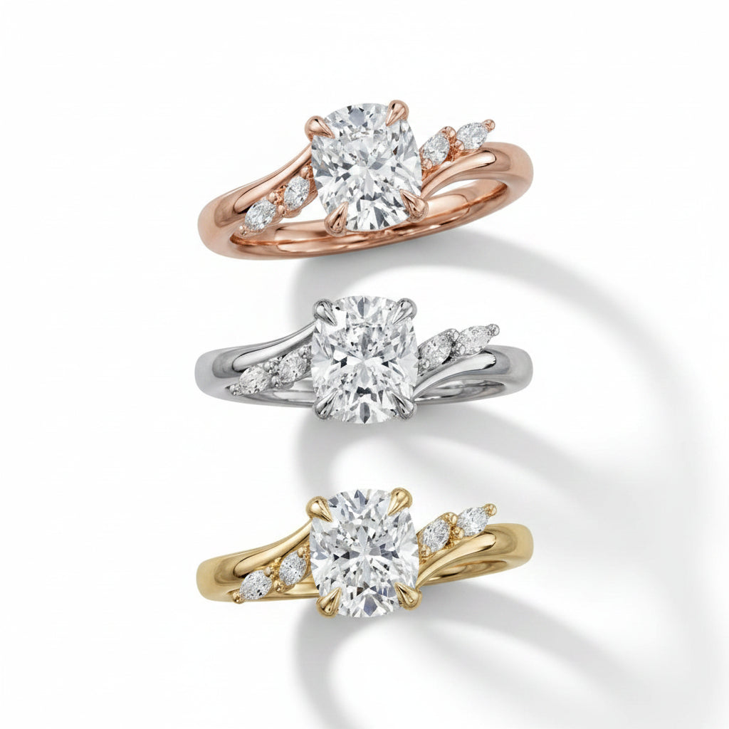 Cushion Cut Floral Lab Grown Diamond & Moissanite Engagement Ring