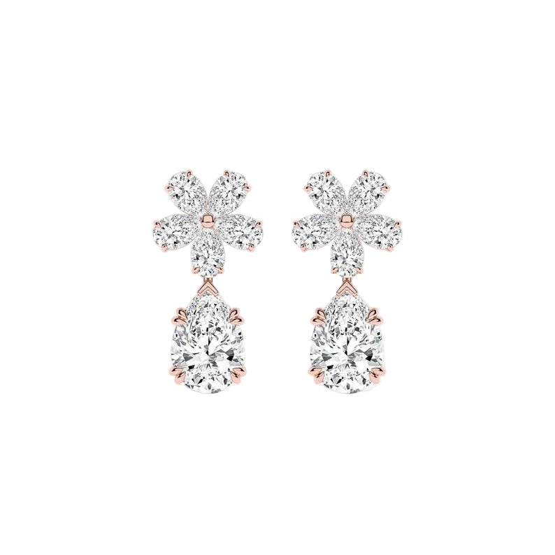 Flower Cluster with Pear Cut Drop Lab Grown Diamond Dangle Earrings