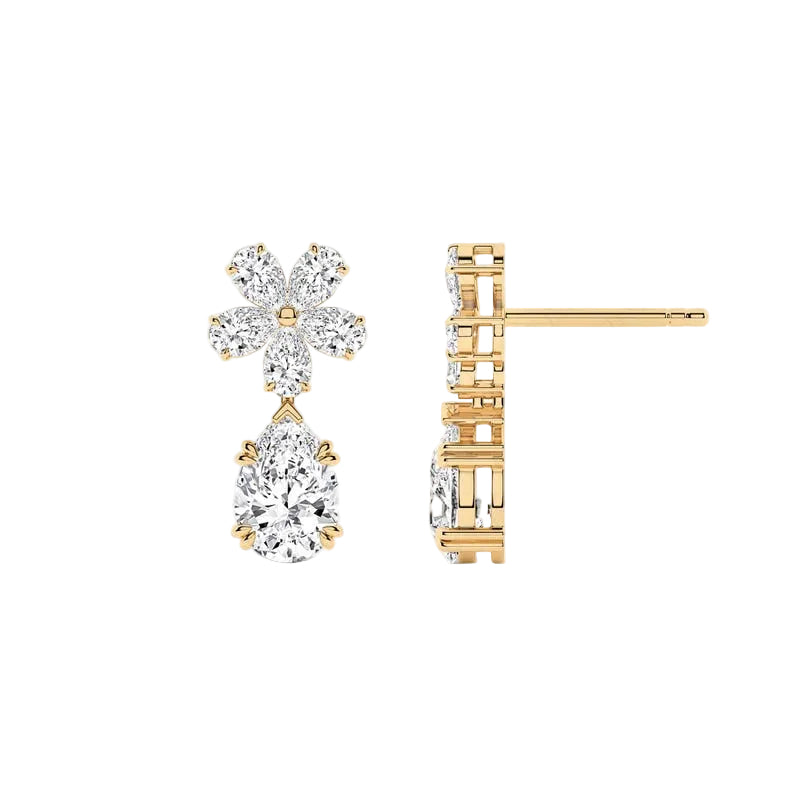 Flower Cluster with Pear Cut Drop Lab Grown Diamond Dangle Earrings