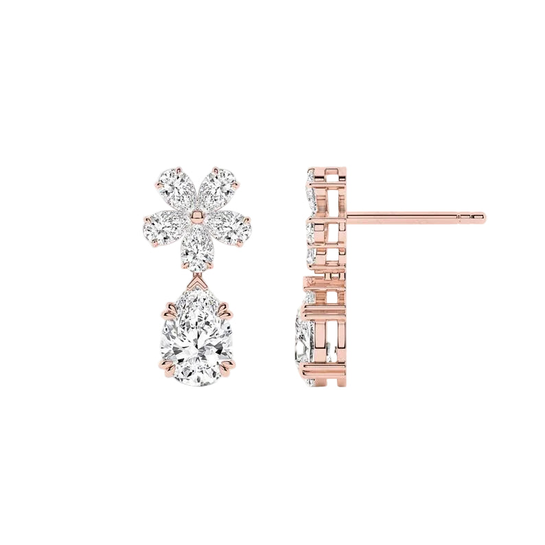 Flower Cluster with Pear Cut Drop Lab Grown Diamond Dangle Earrings