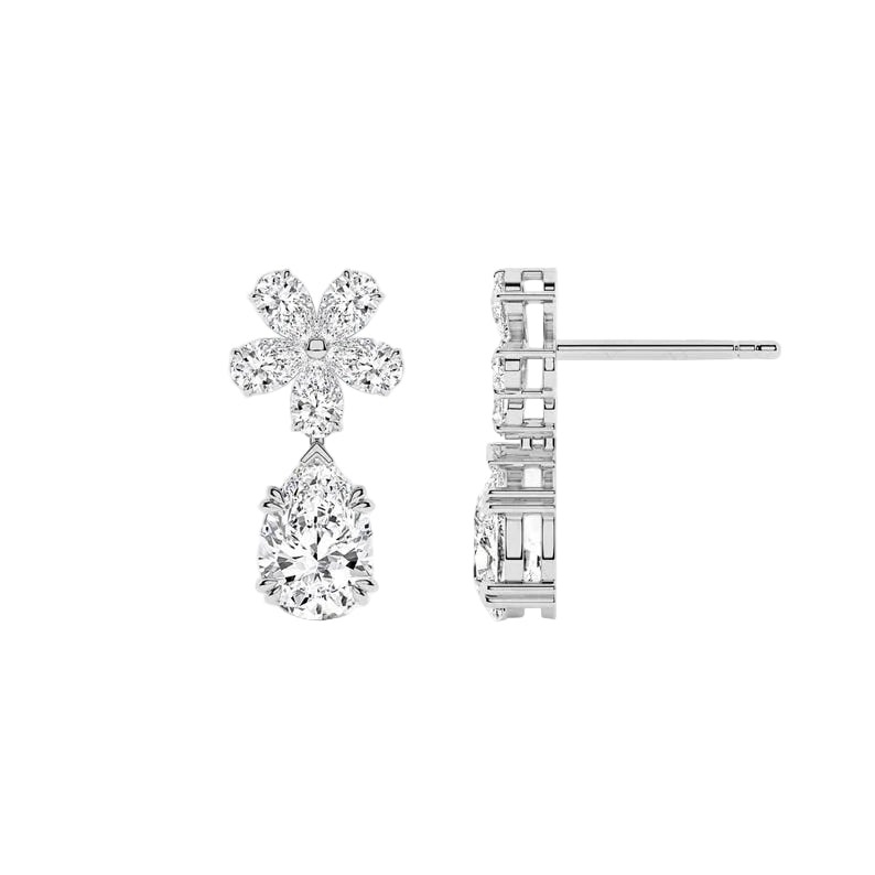 Flower Cluster with Pear Cut Drop Lab Grown Diamond Dangle Earrings