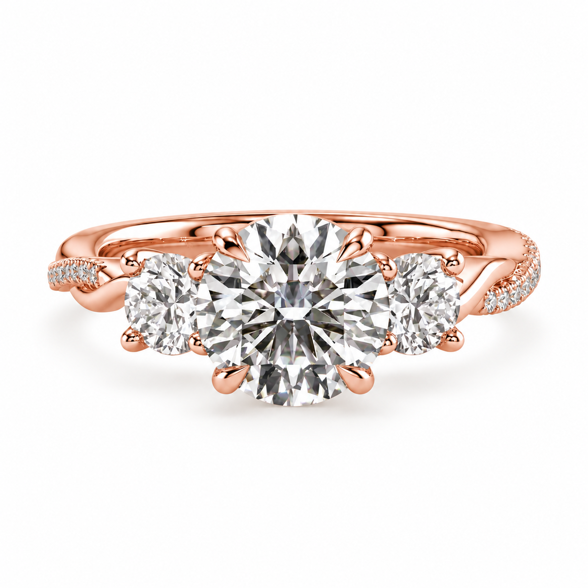 round lab grown diamond engagement ring in gold, detail of the setting
