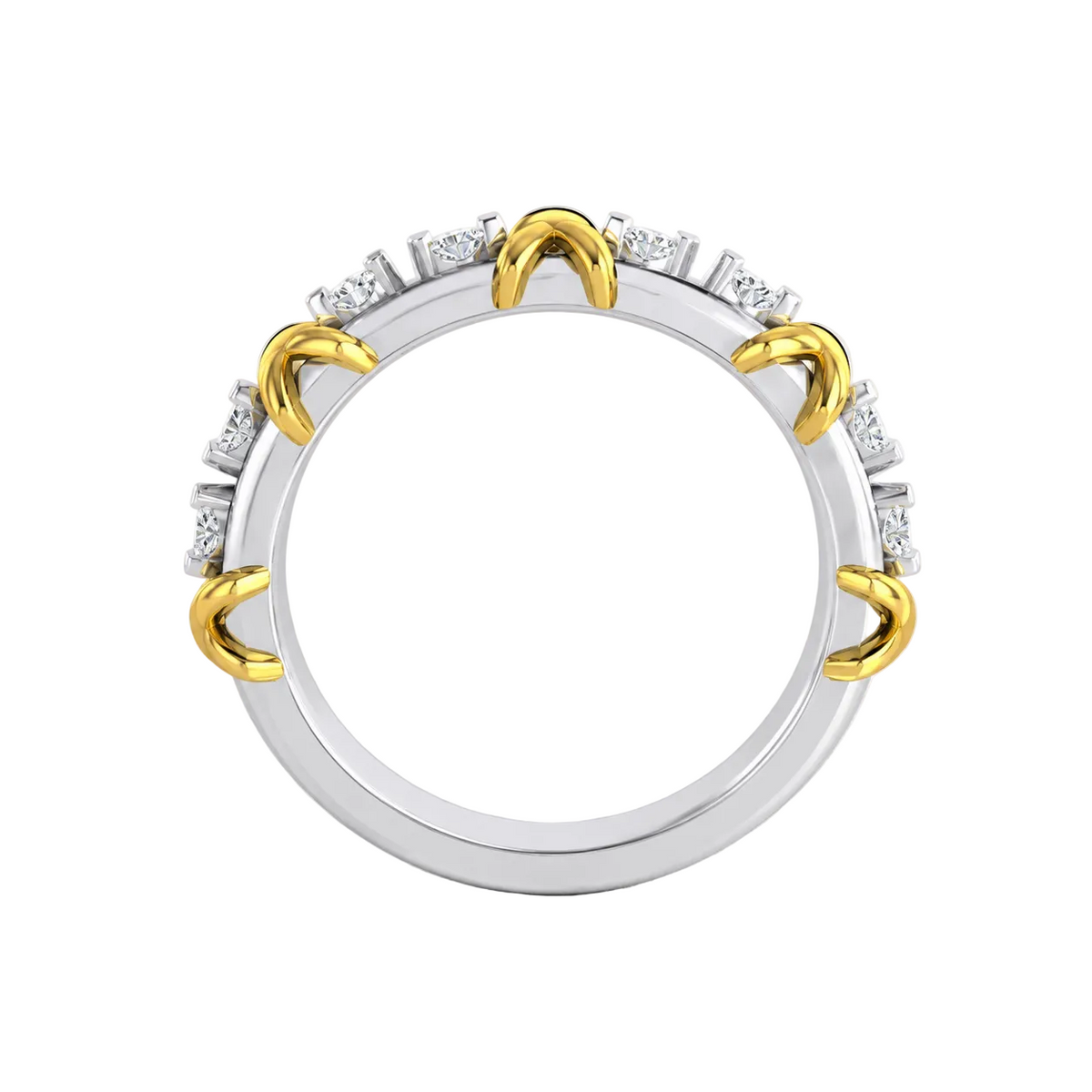 Luxury Lab Grown Diamond & Moissanite Round Cut Crossover Eternity Ring – Two-Tone Gold Vintage Inspired Fine Jewelry Wedding Band