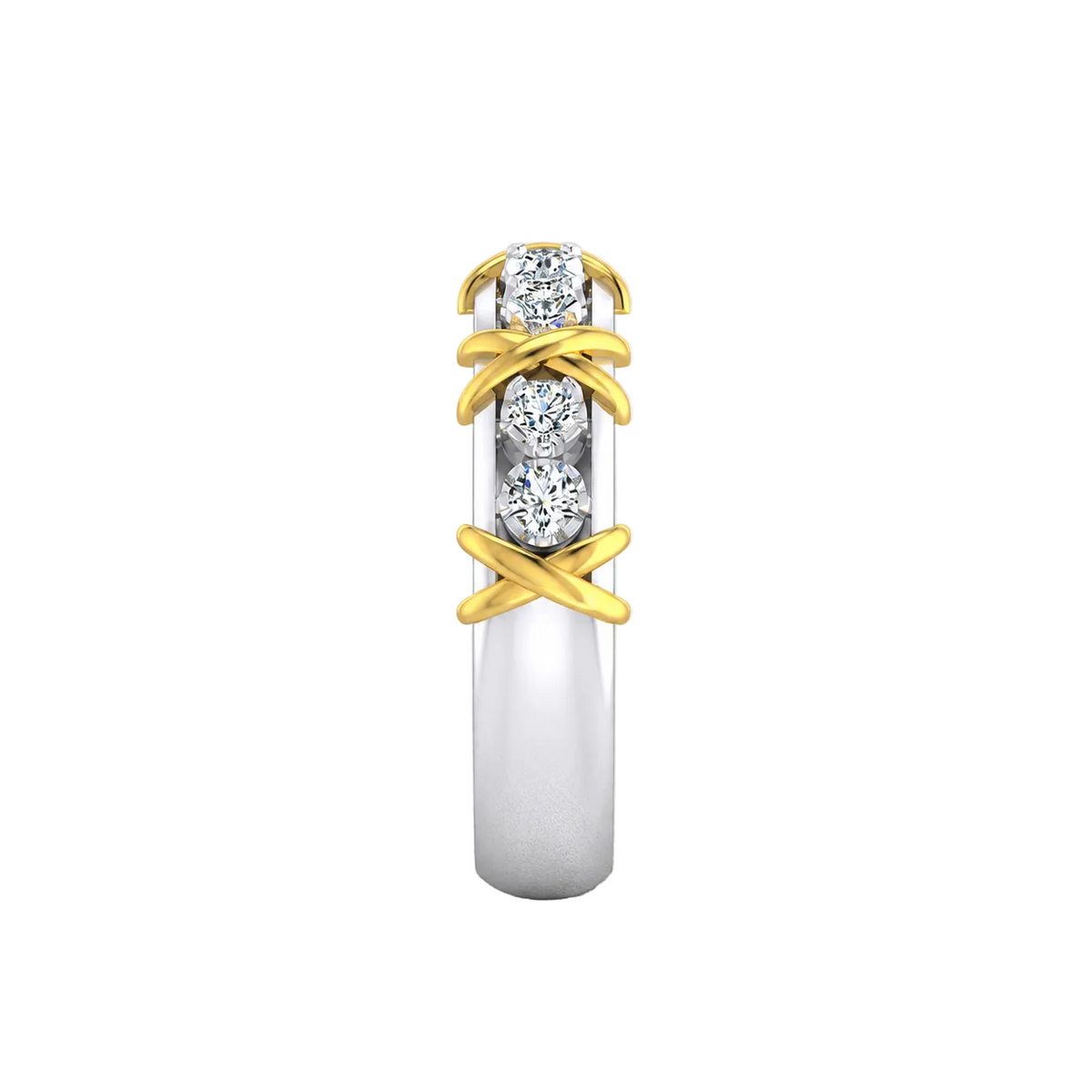 Luxury Lab Grown Diamond & Moissanite Round Cut Crossover Eternity Ring – Two-Tone Gold Vintage Inspired Fine Jewelry Wedding Band