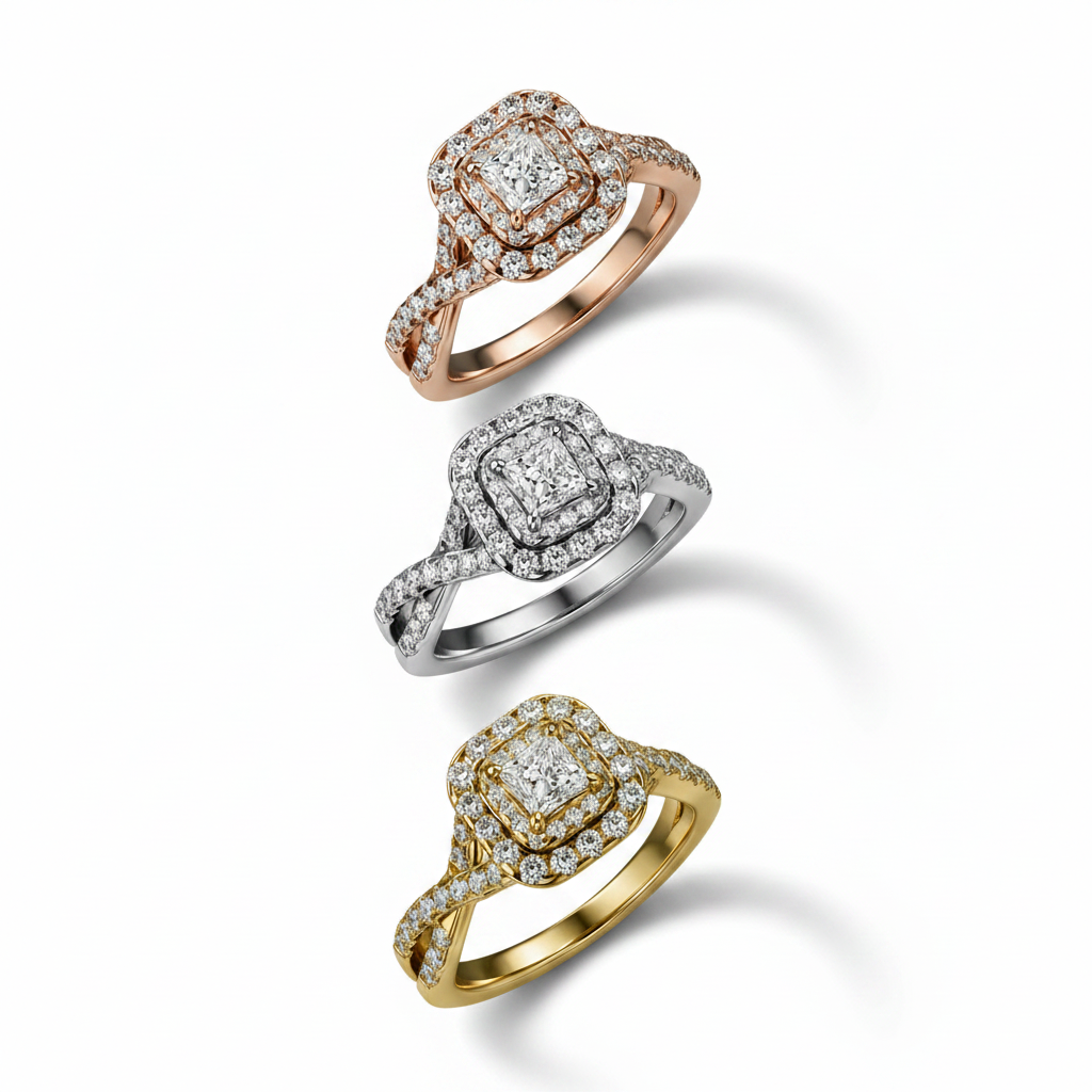 princess lab grown diamond engagement ring in silver, side profile