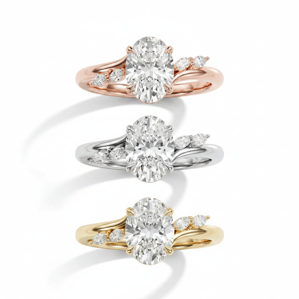 Oval Cut Three Stone Lab Grown Diamond & Moissanite Engagement Ring