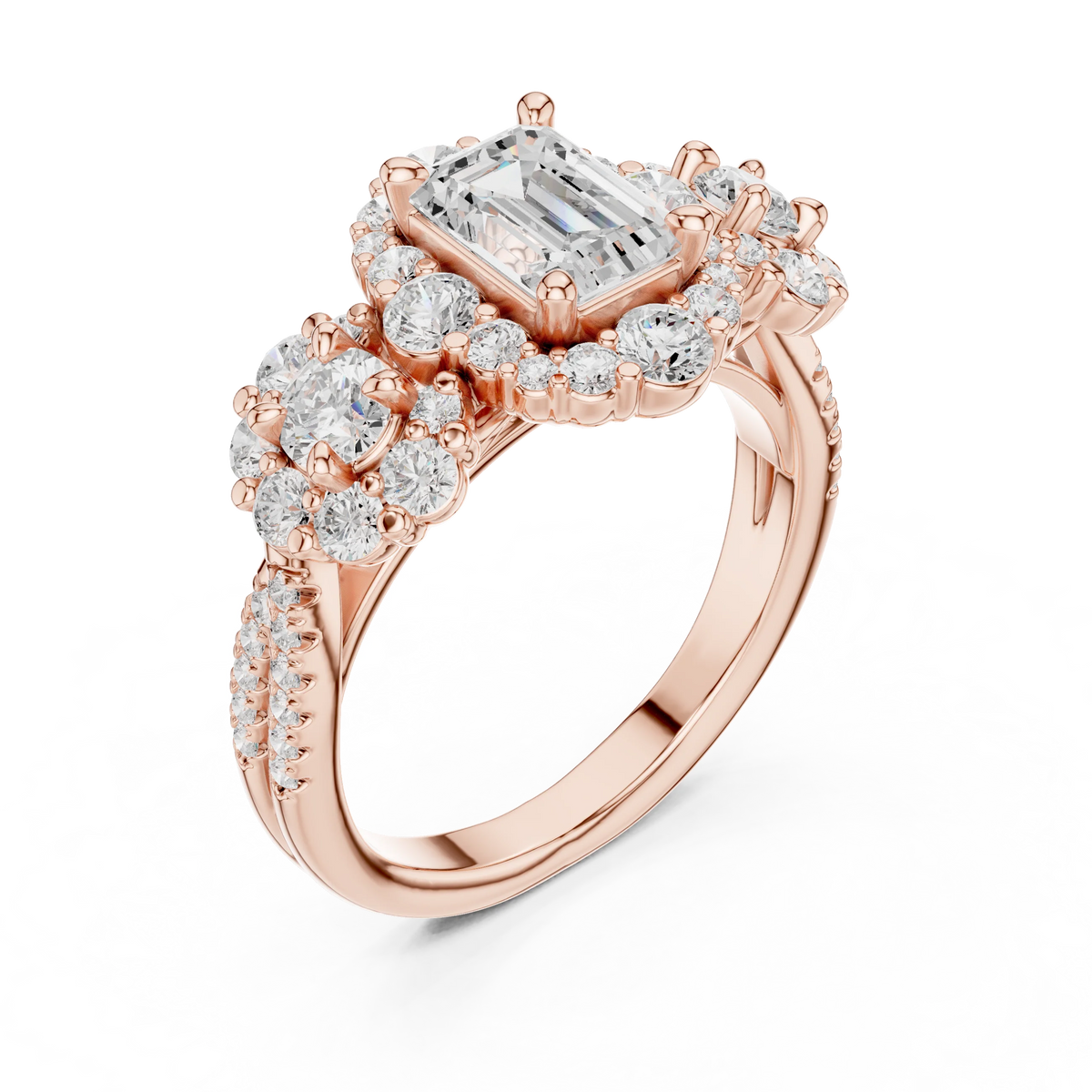 emerald cut lab grown diamond ring in 18k, side profile