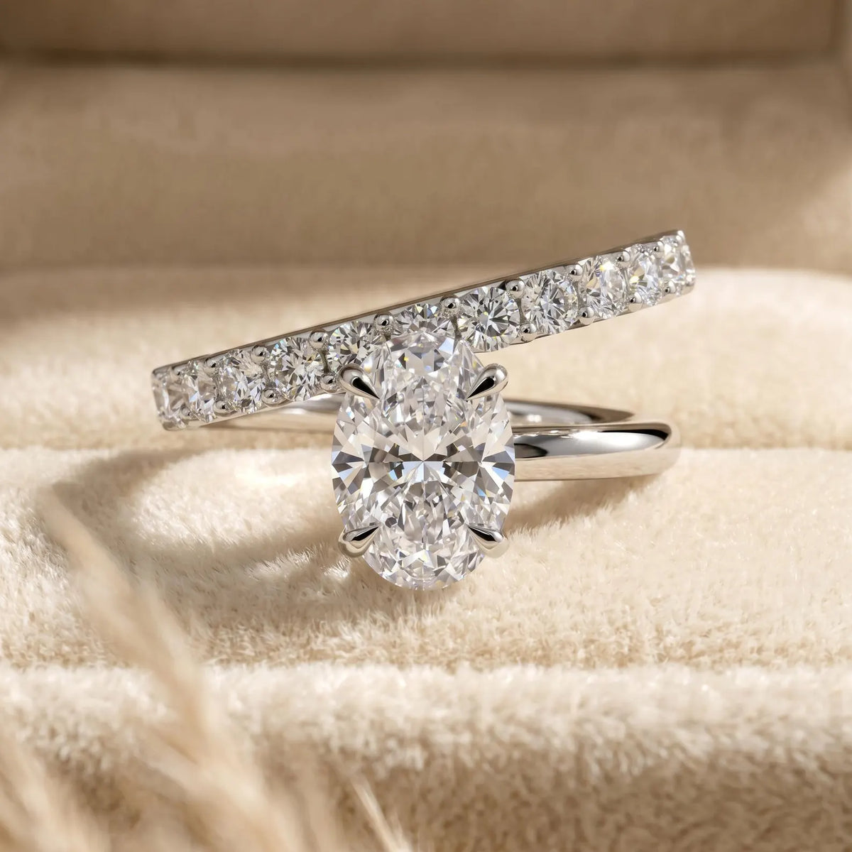 Oval Lab Grown Diamond Ring, Halo Pavé Engagement