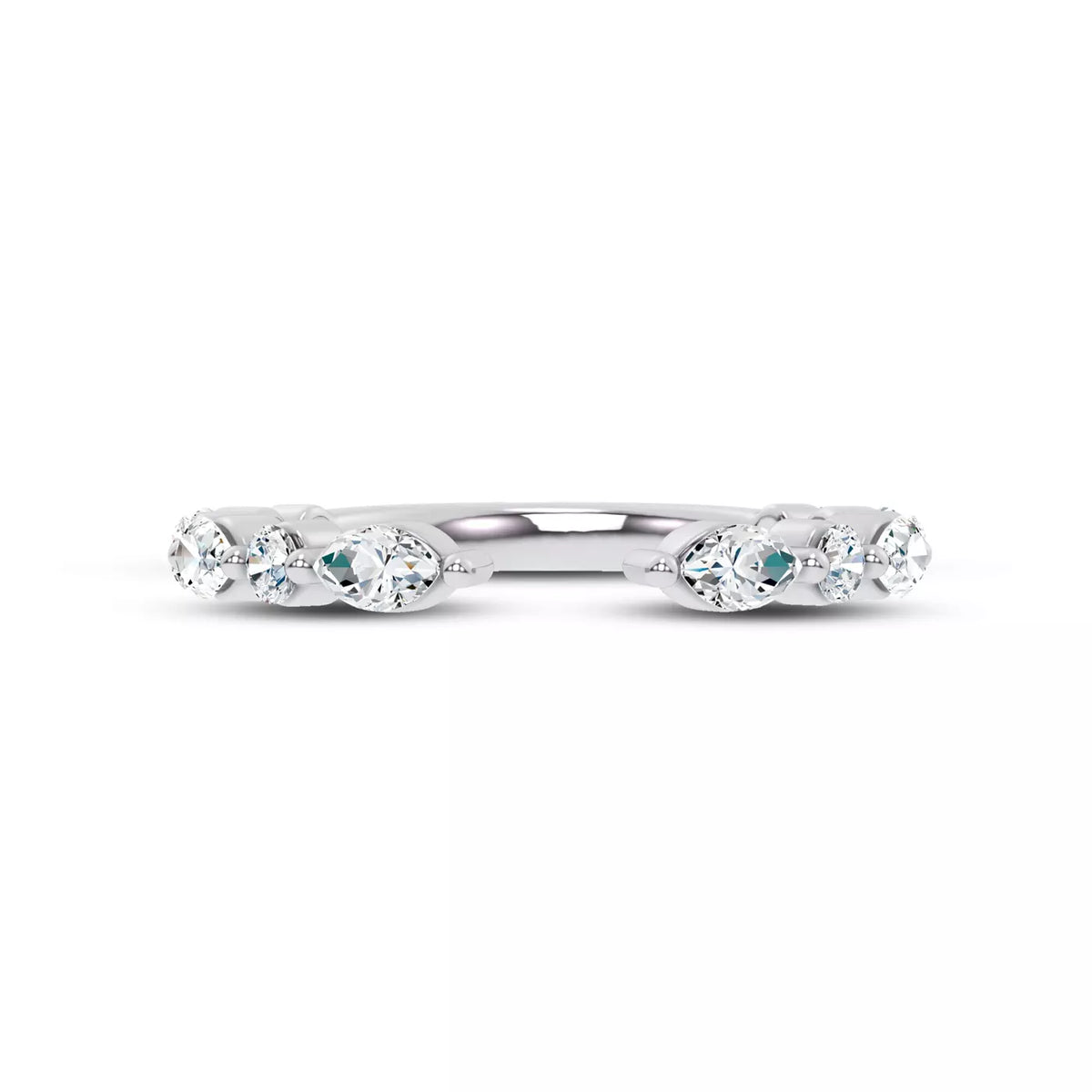 marquise lab grown diamond band in silver, three-quarter view